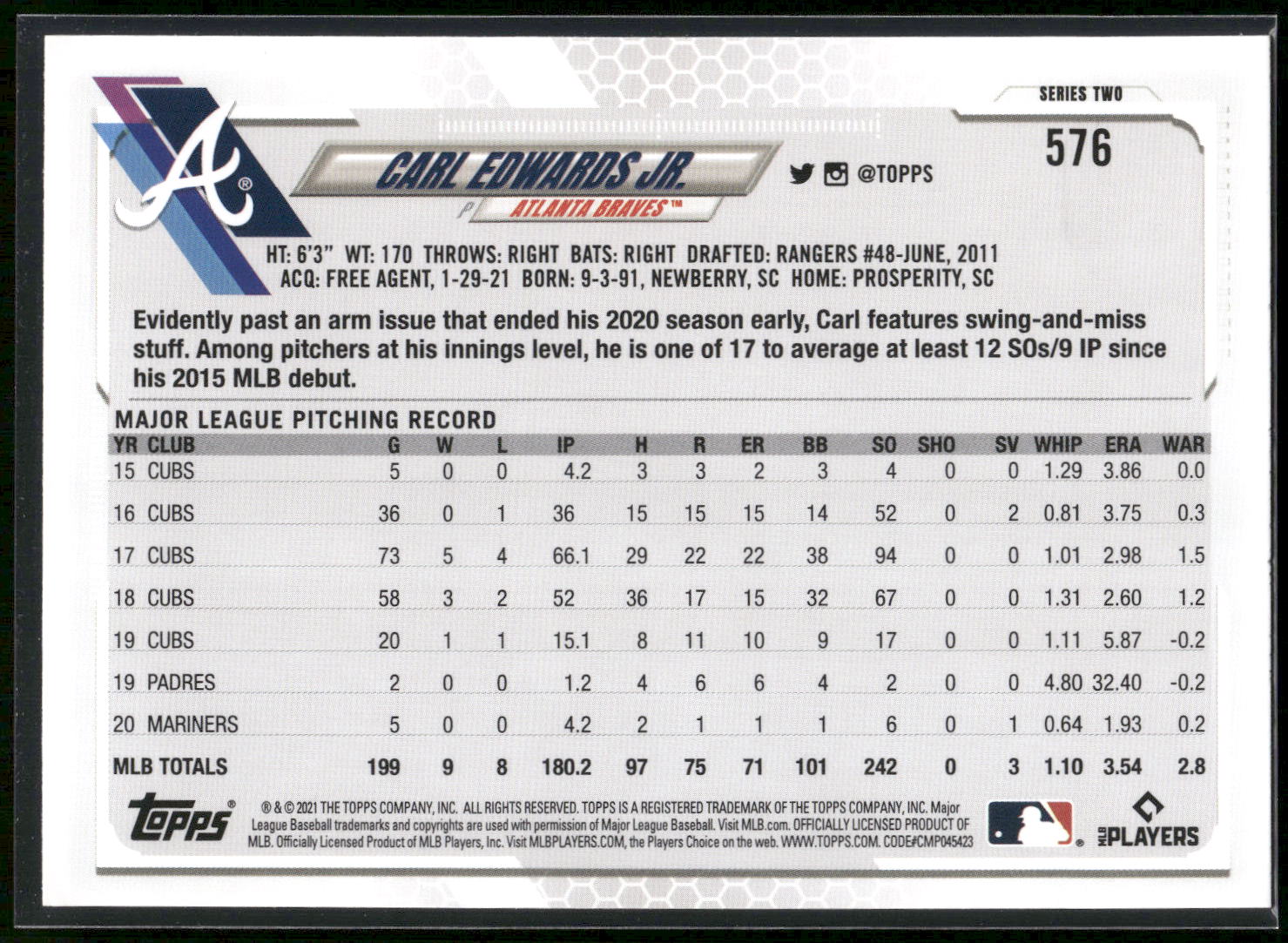 2021 Topps #576 Carl Edwards Jr.