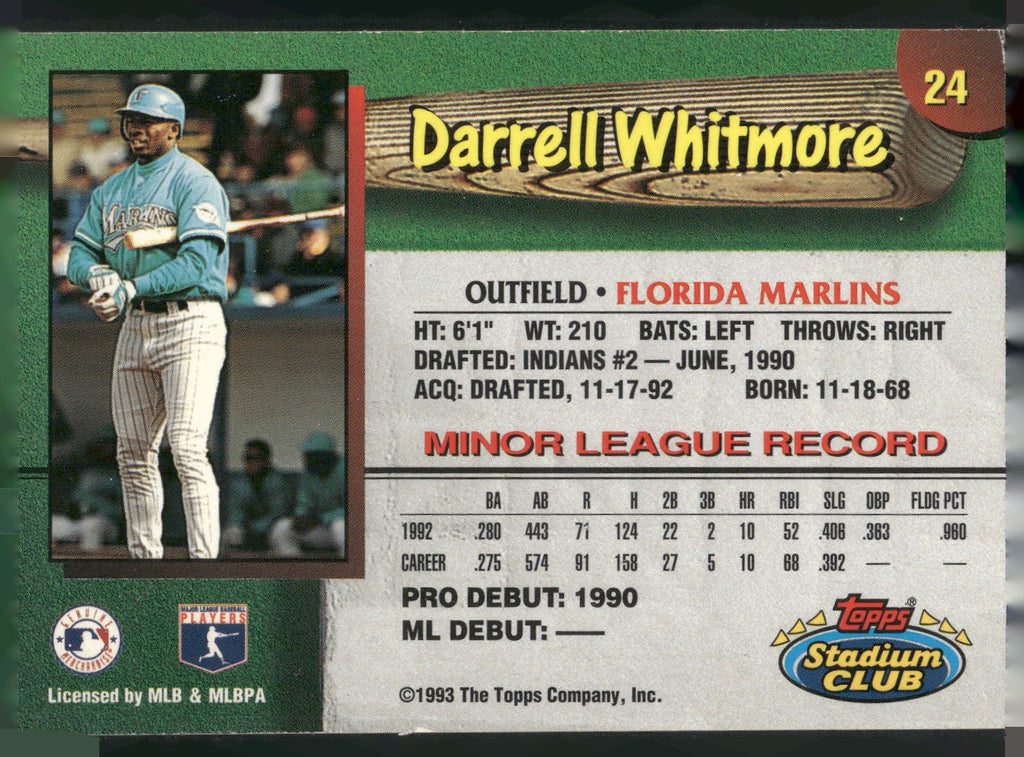 1993 Stadium Club Florida Marlins #24 Darrell Whitmore