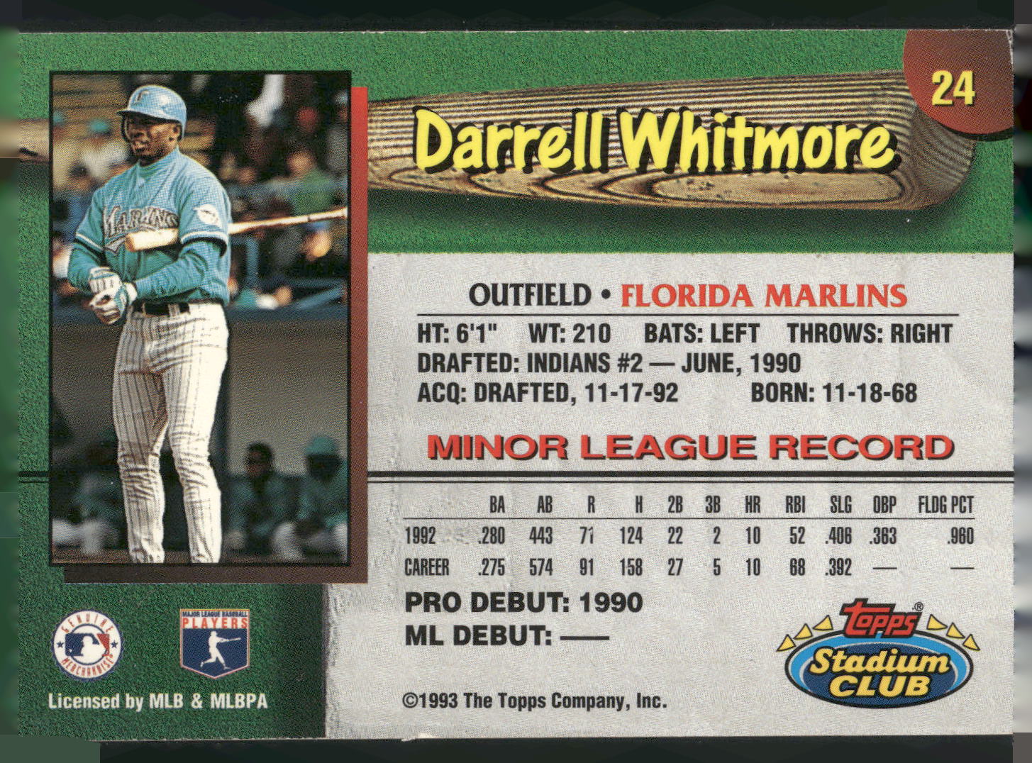 1993 Stadium Club Florida Marlins #24 Darrell Whitmore