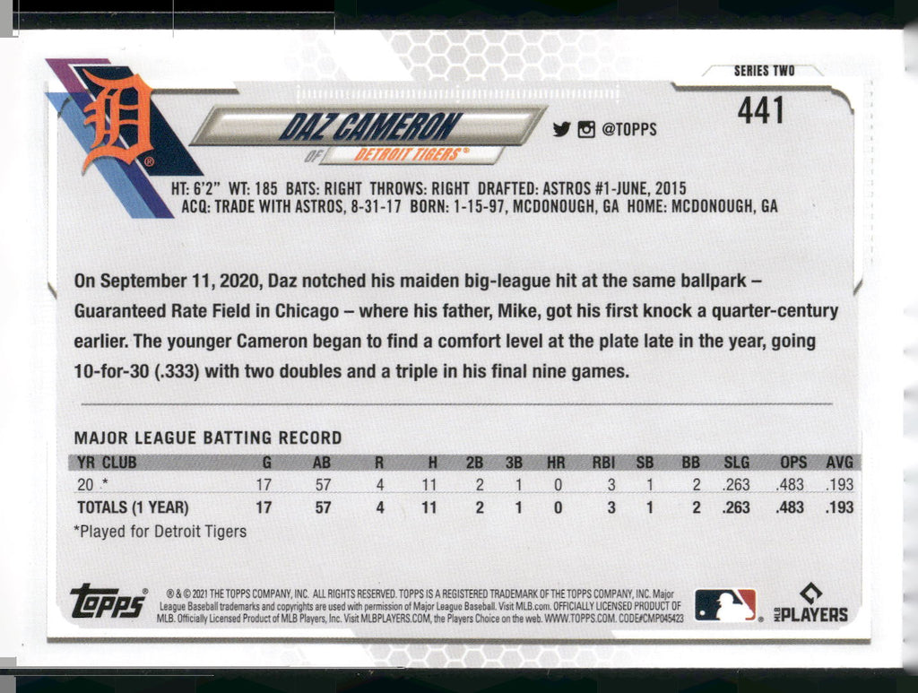 2021 Topps #441 Daz Cameron