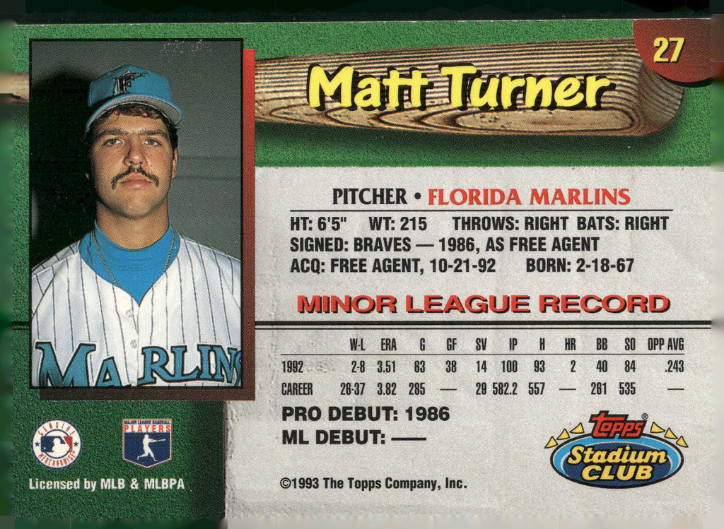 1993 Stadium Club Florida Marlins #27 Matt Turner