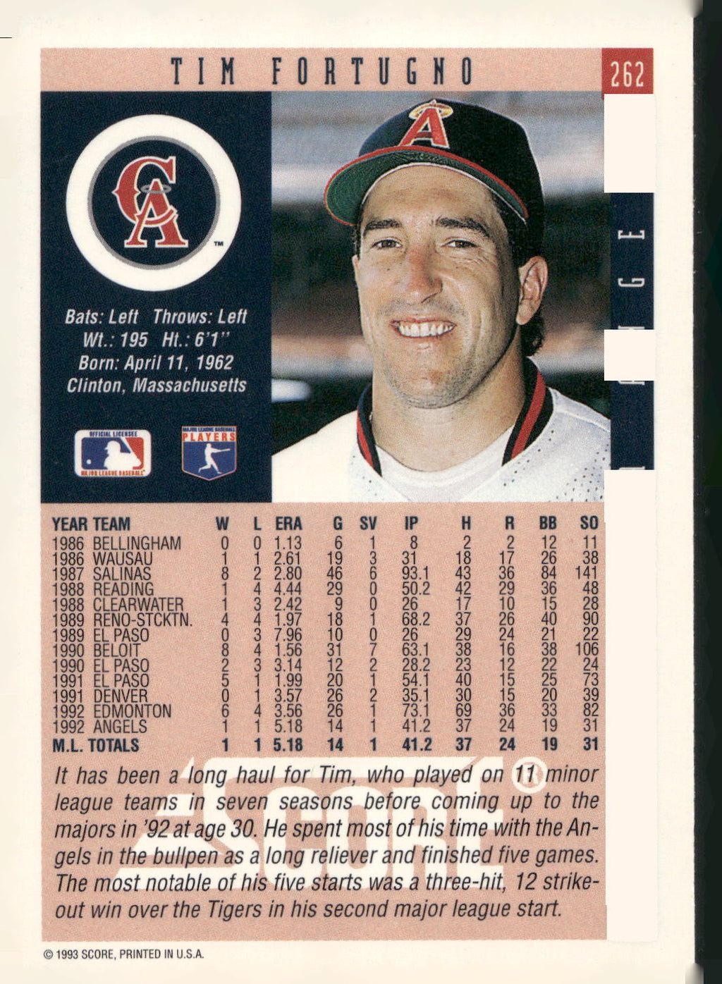 1993 Score #262 Tim Fortugno