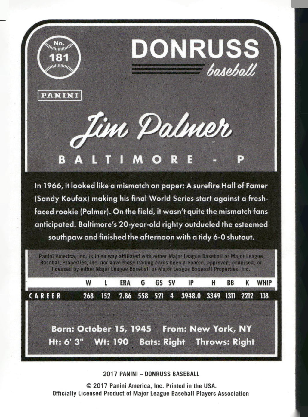 2017 Donruss #181 Jim Palmer