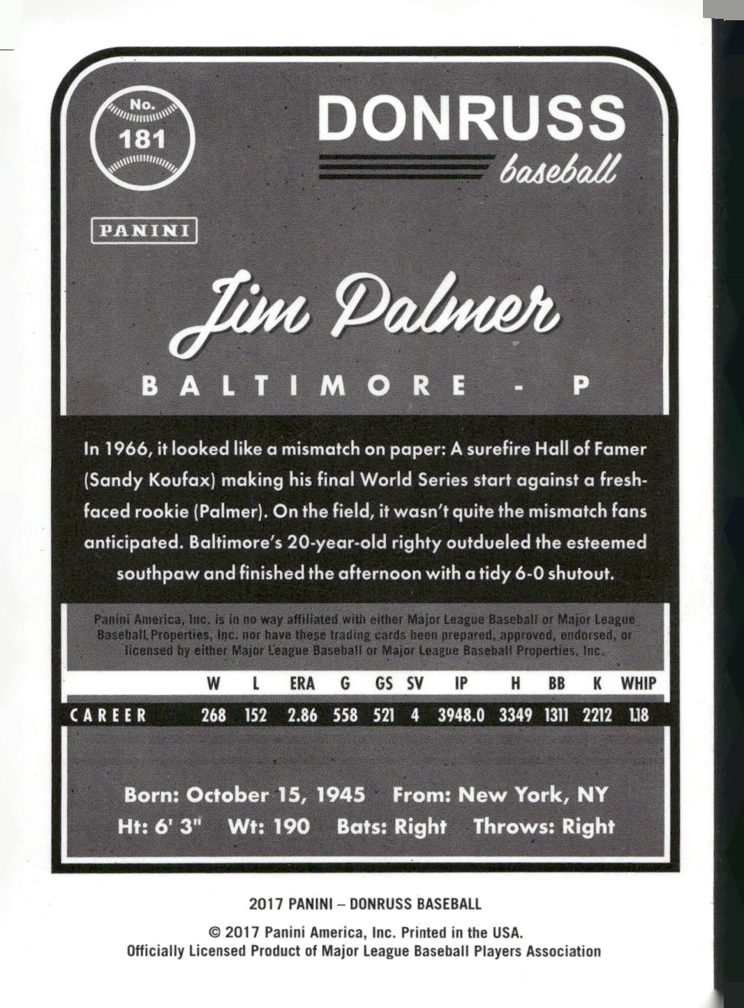 2017 Donruss #181 Jim Palmer