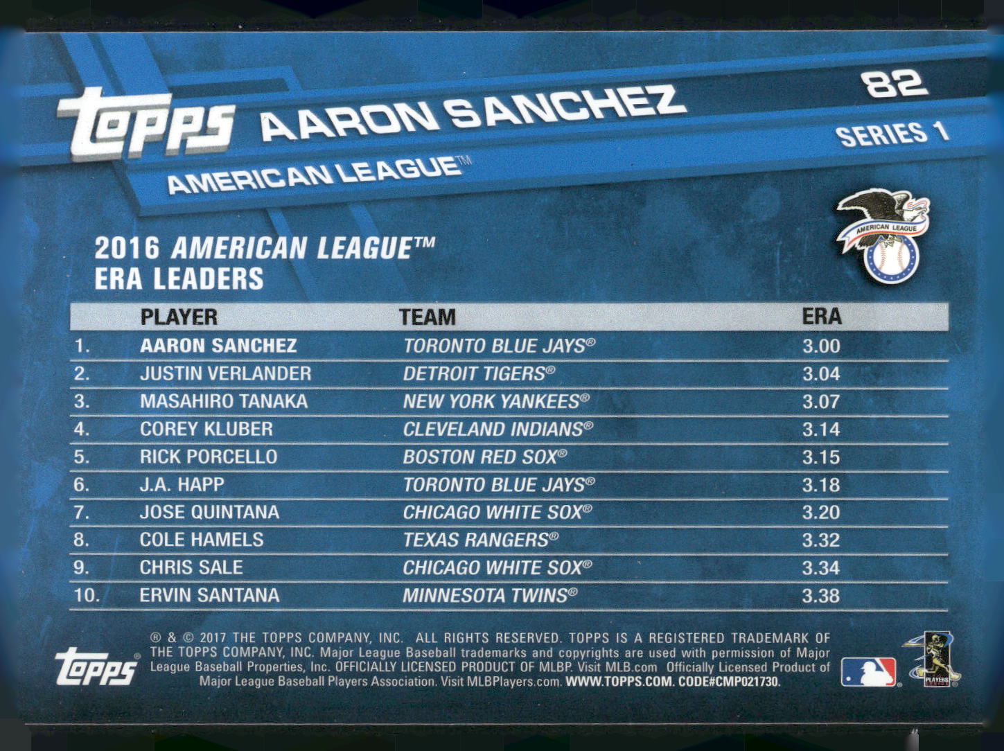 2017 Topps #82 Aaron Sanchez