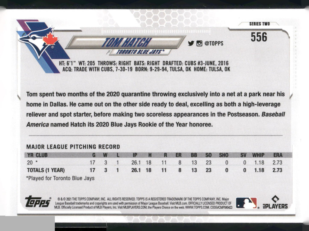 2021 Topps #556 Tom Hatch