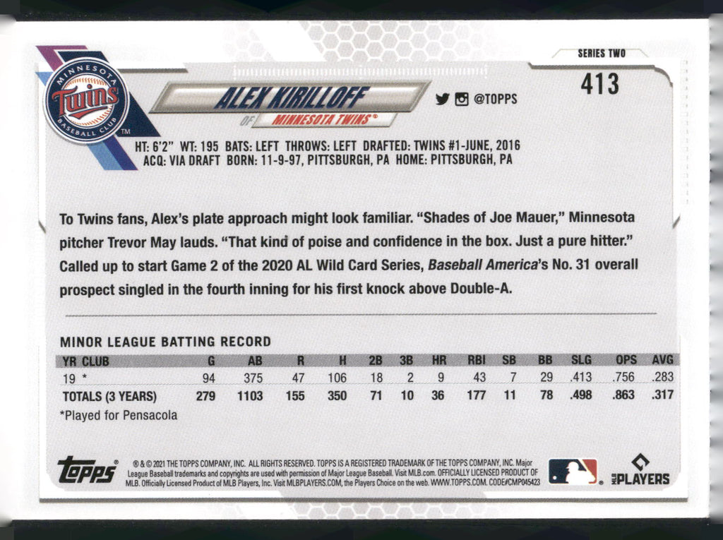 2021 Topps #413 Alex Kirilloff