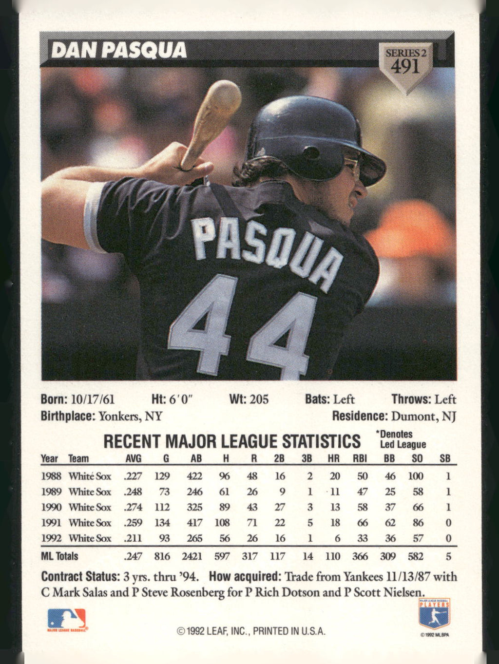 1993 Donruss #491 Dan Pasqua