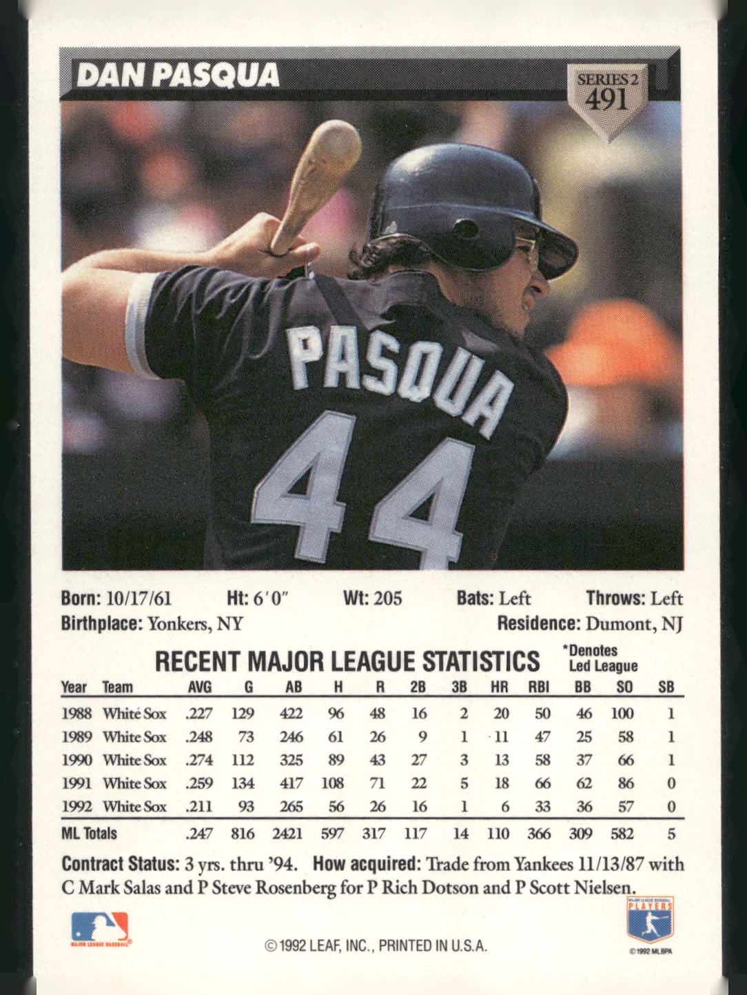 1993 Donruss #491 Dan Pasqua