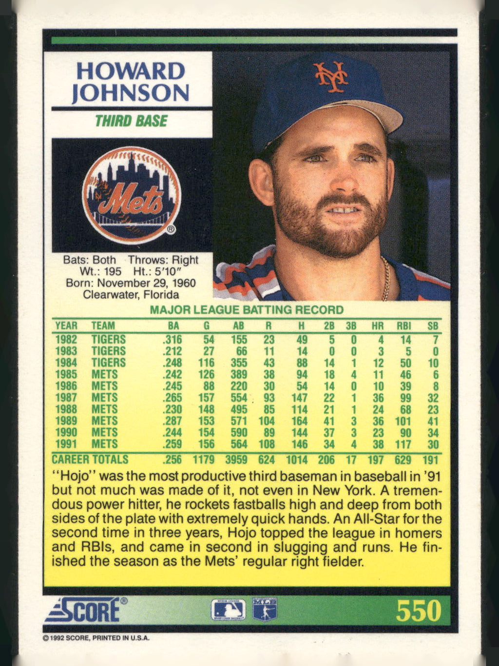1992 Score #550 Howard Johnson