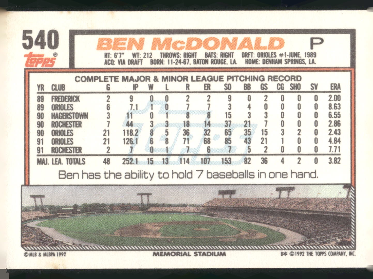 1992 Topps #540 Ben McDonald
