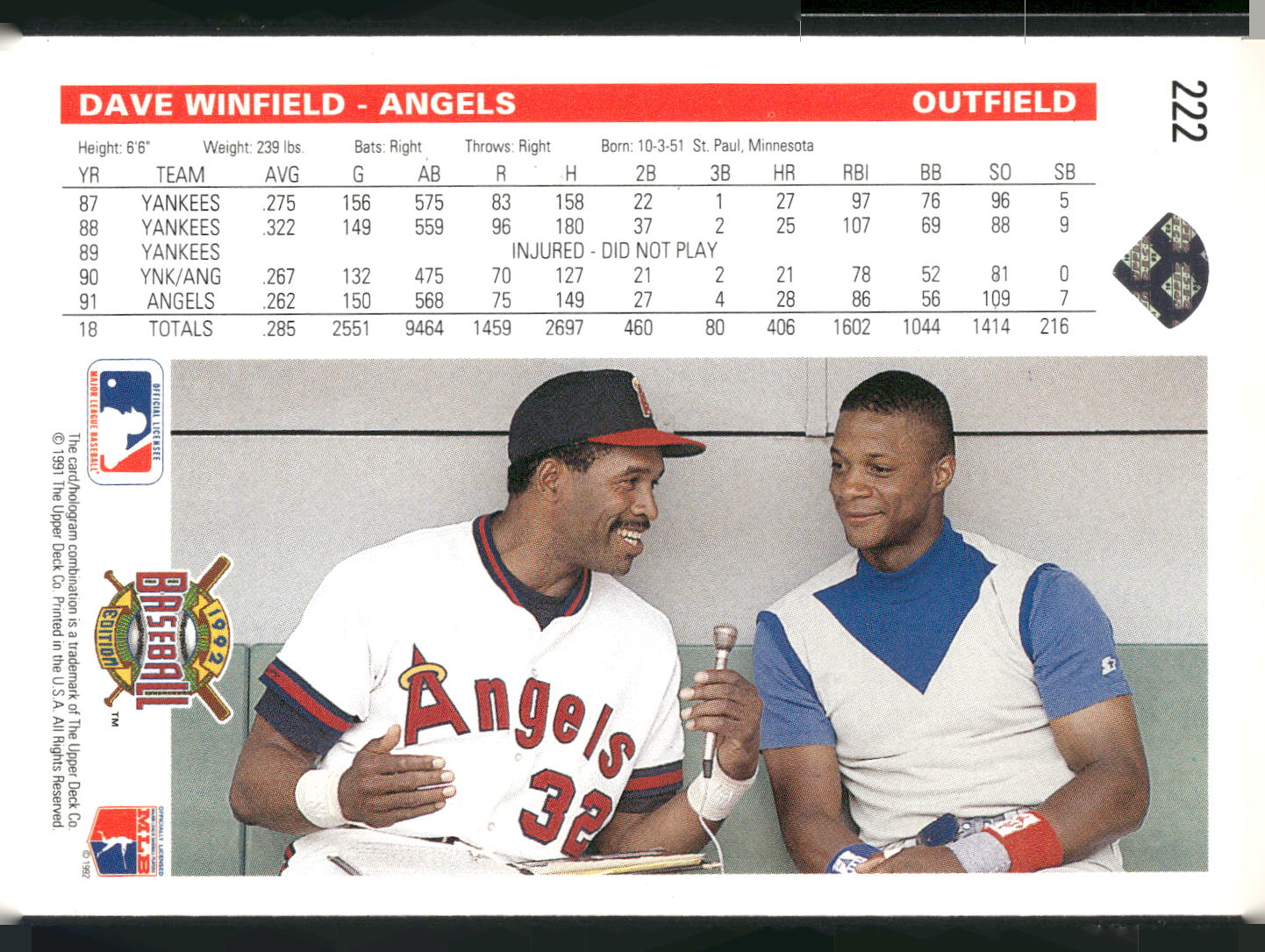 1992 Upper Deck #222 Dave Winfield