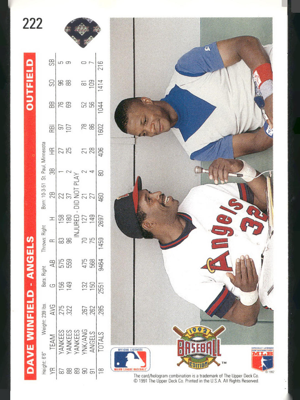 1992 Upper Deck #222 Dave Winfield