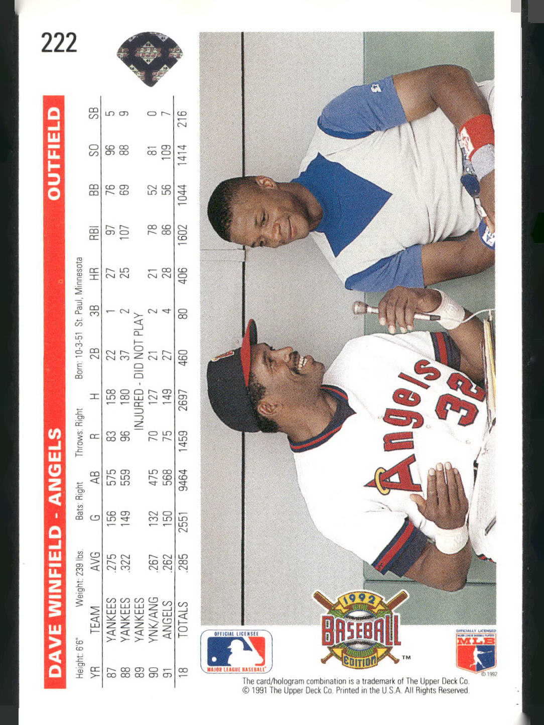 1992 Upper Deck #222 Dave Winfield