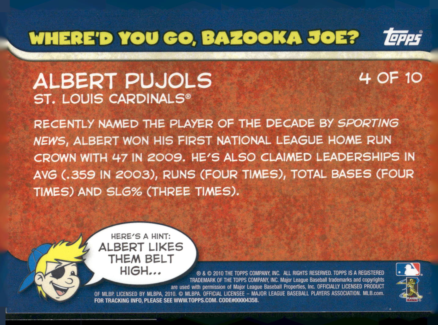 2010 Topps Opening Day #4 Albert Pujols Where'd You Go Bazooka Joe