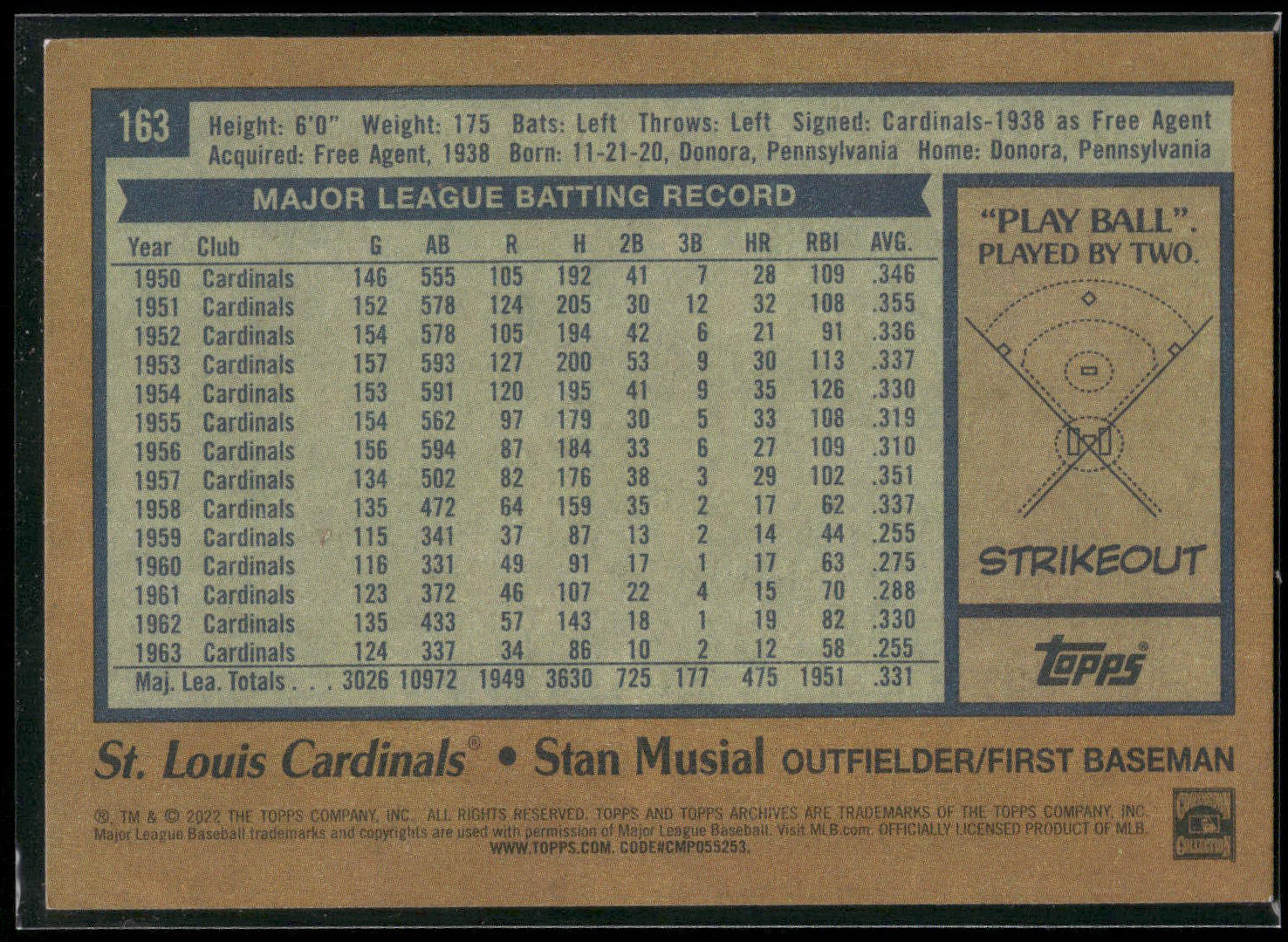 2022 Topps Archives #163 Stan Musial