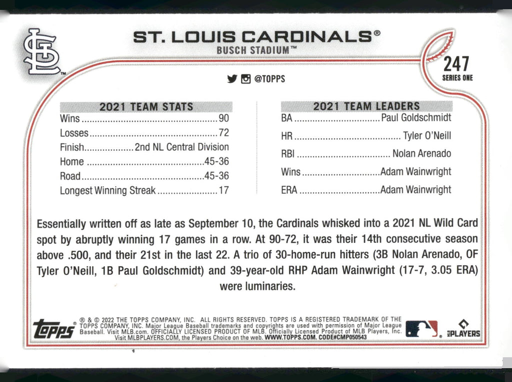 2022 Topps #247 St. Louis Cardinals