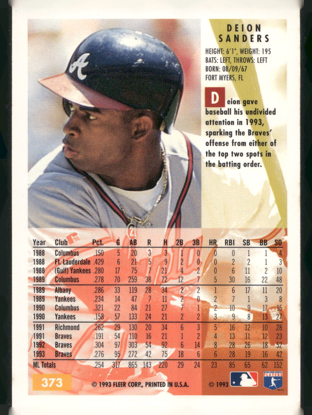1994 Fleer #373 Deion Sanders