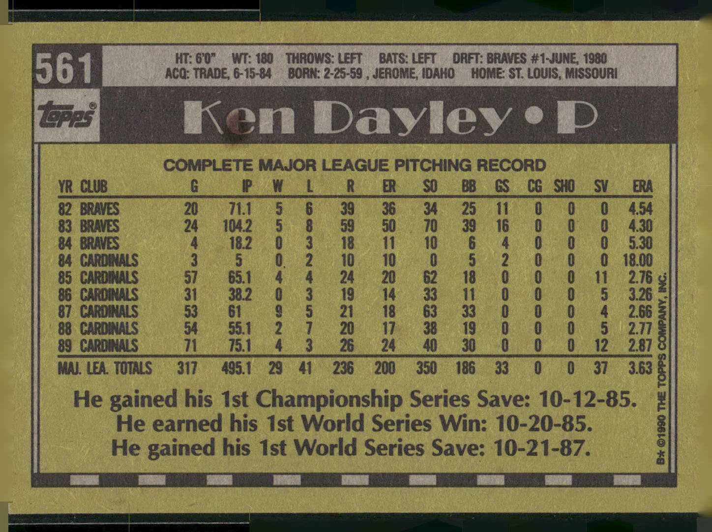 1990 Topps #561 Ken Dayley
