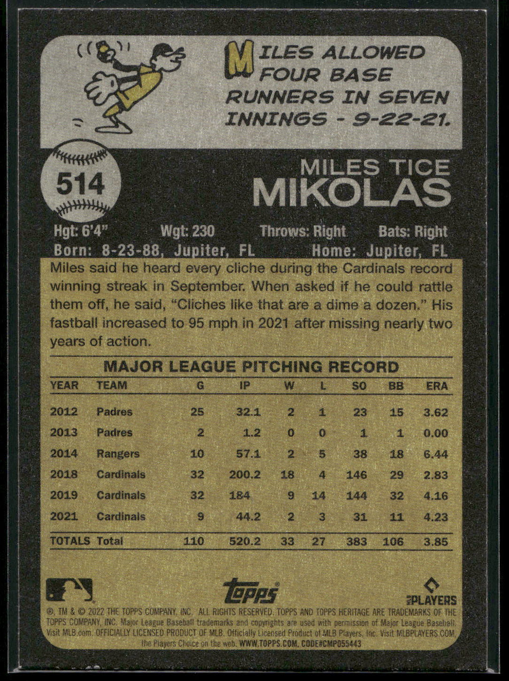 2022 Topps Heritage #514 Miles Mikolas