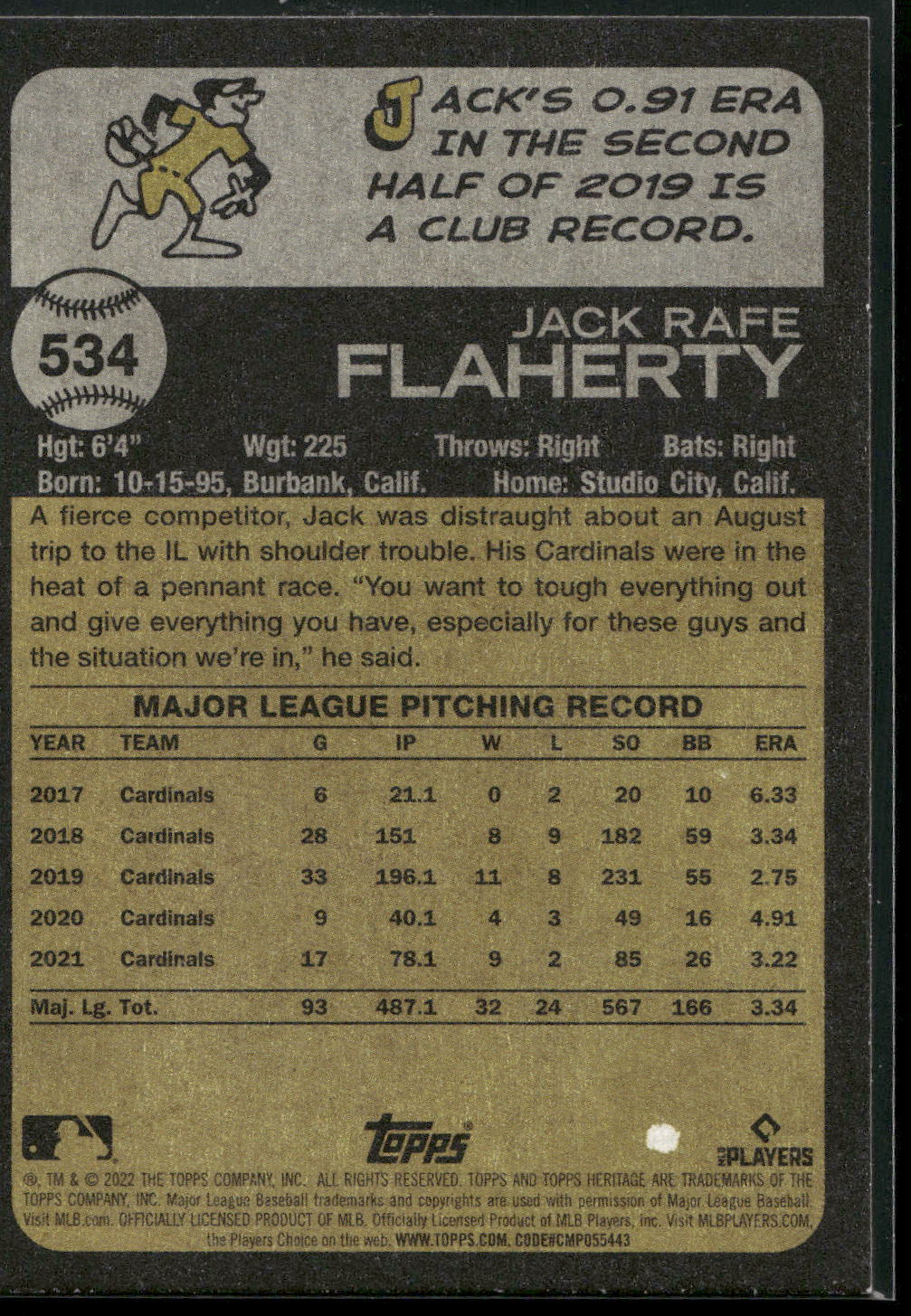 2022 Topps Heritage #534 Jack Flaherty