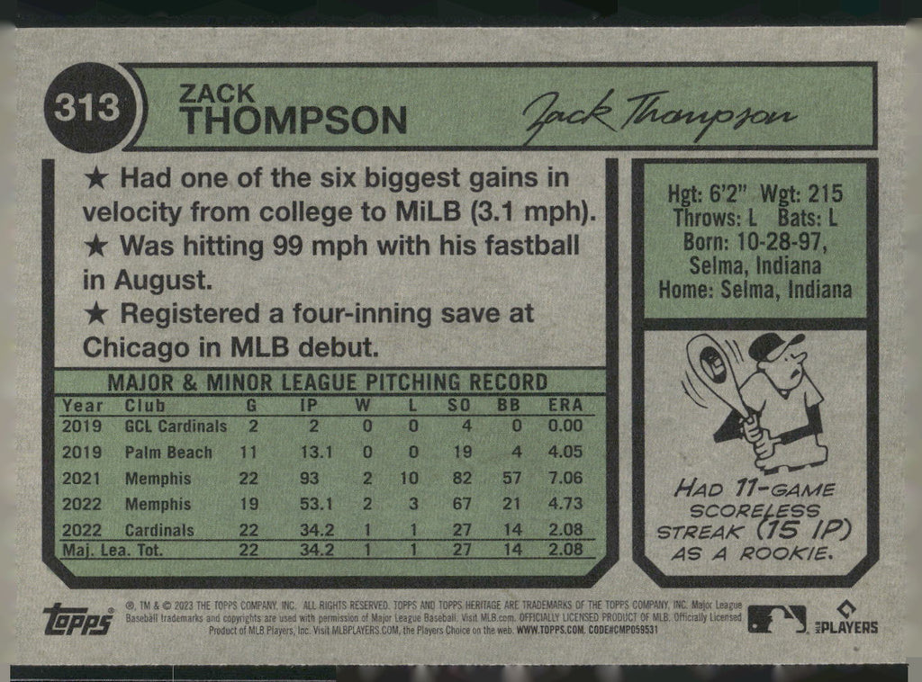 2023 Topps Heritage #313 Zack Thompson