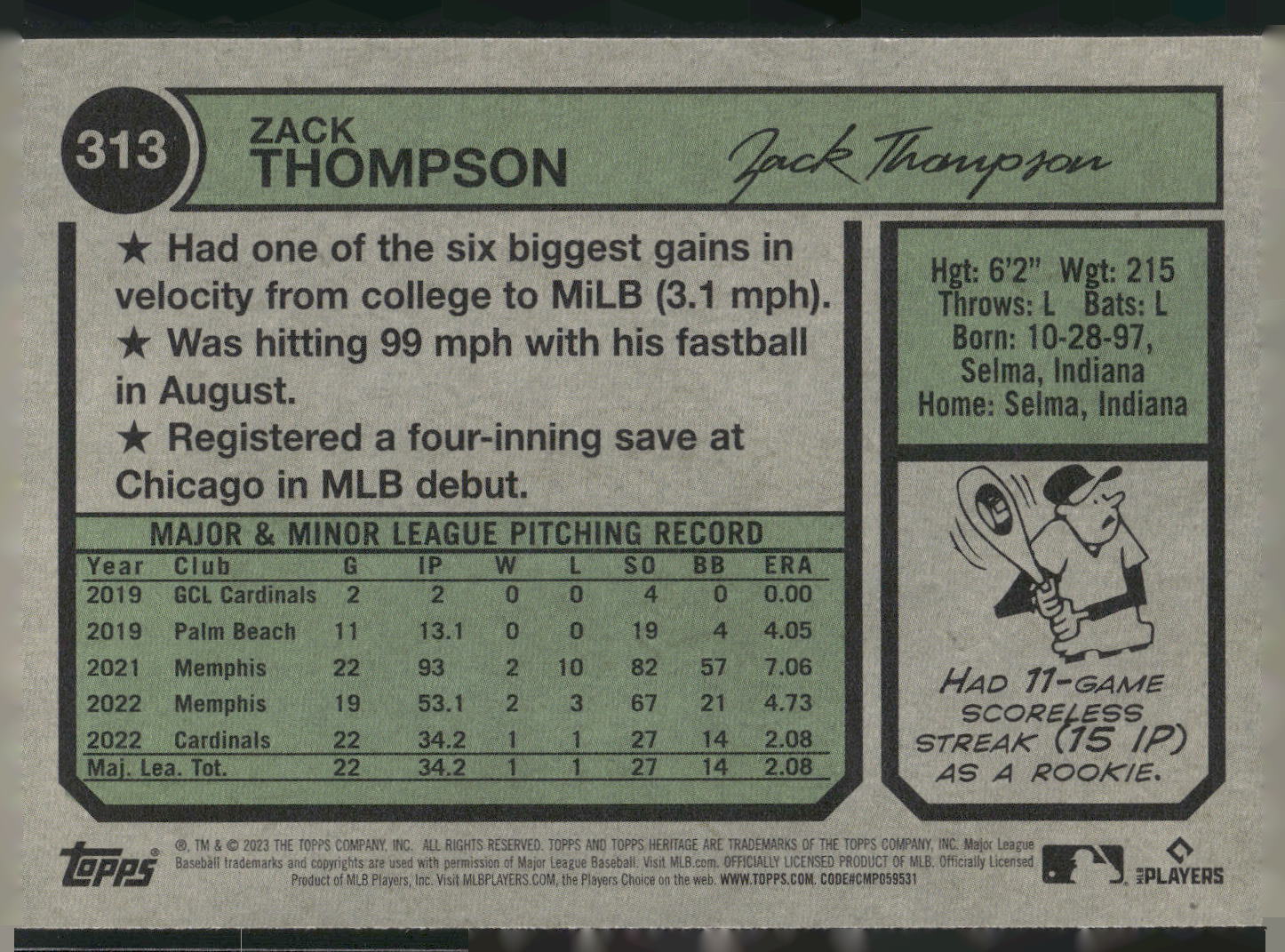 2023 Topps Heritage #313 Zack Thompson