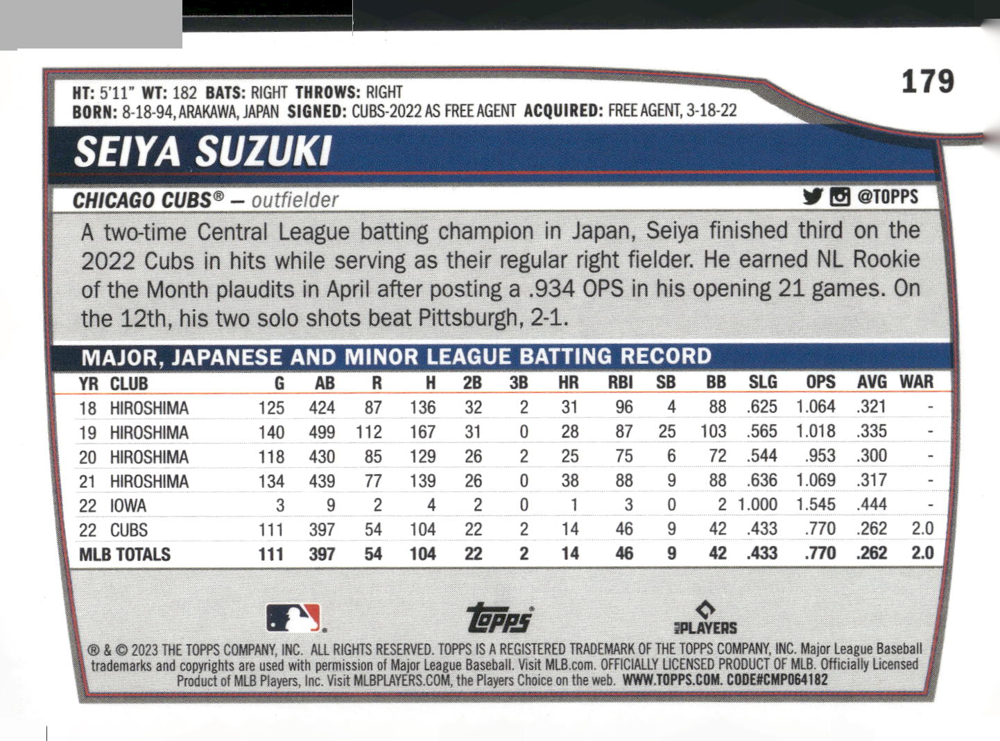 2023 Topps Big League #179 Seiya Suzuki