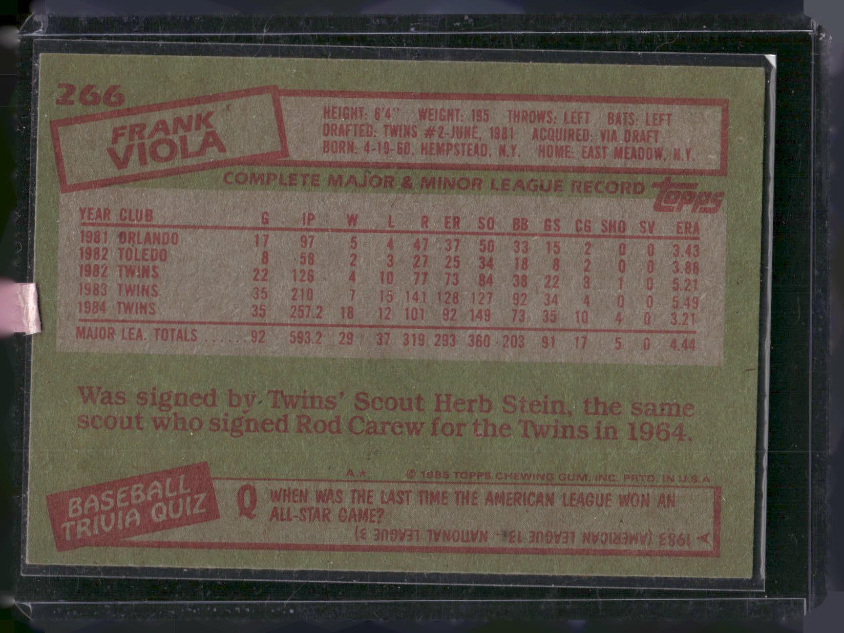 1985 Topps #266 Frank Viola