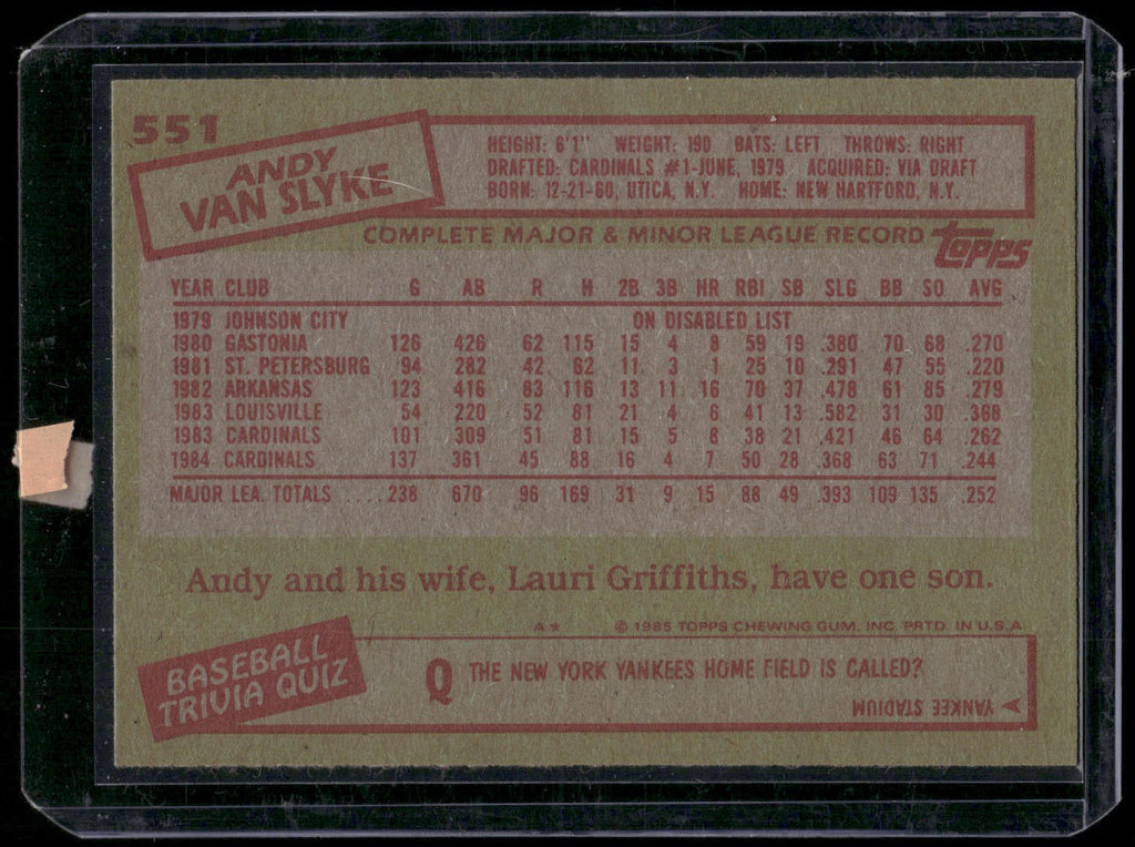 1985 Topps #551 Andy Van Slyke