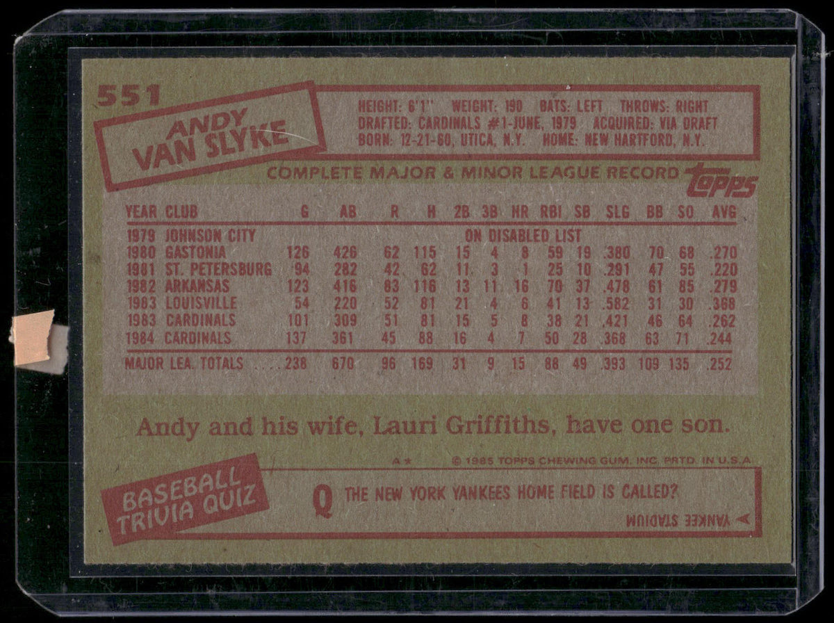 1985 Topps #551 Andy Van Slyke