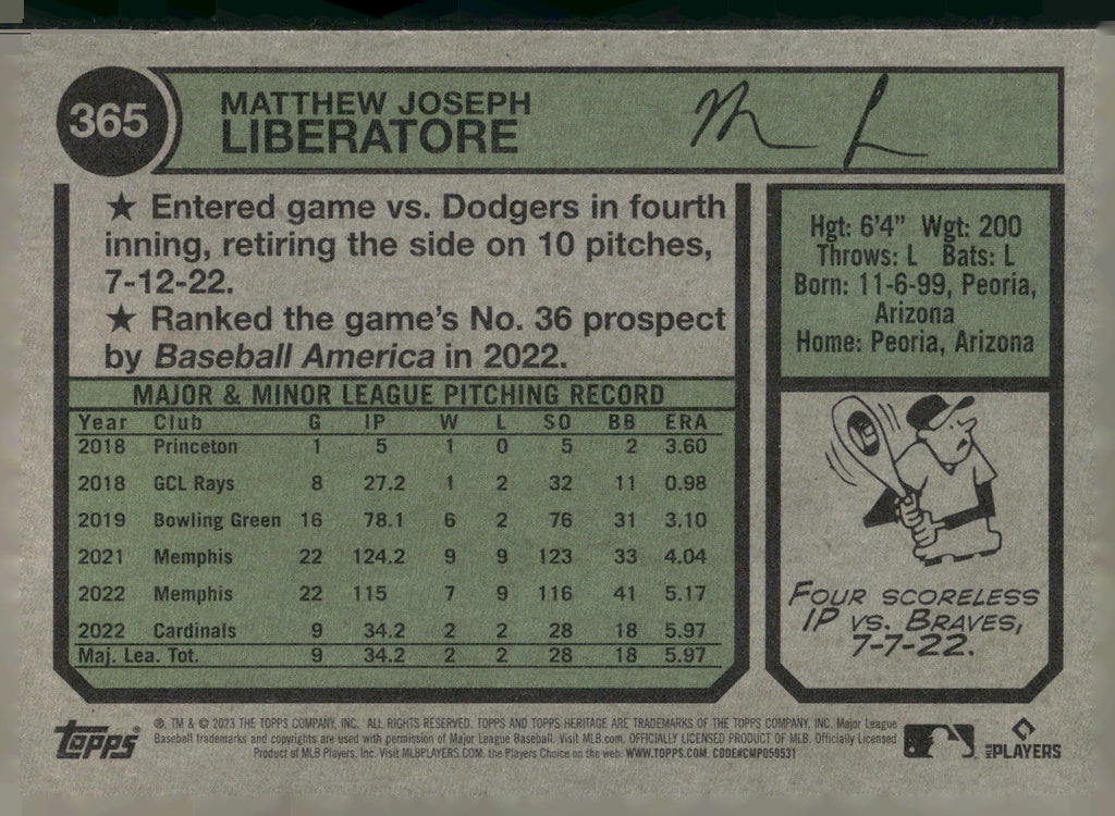 2023 Topps Heritage #365 Matthew Liberatore