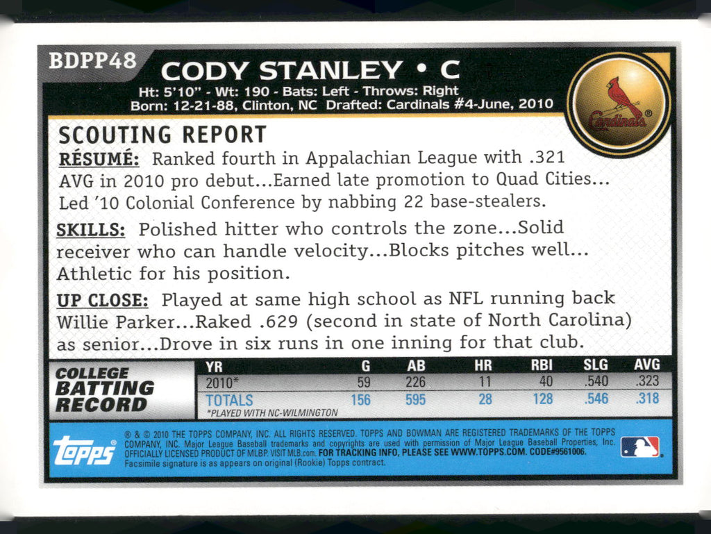 2010 Bowman Draft Picks & Prospects #BDPP48 Cody Stanley Prospects