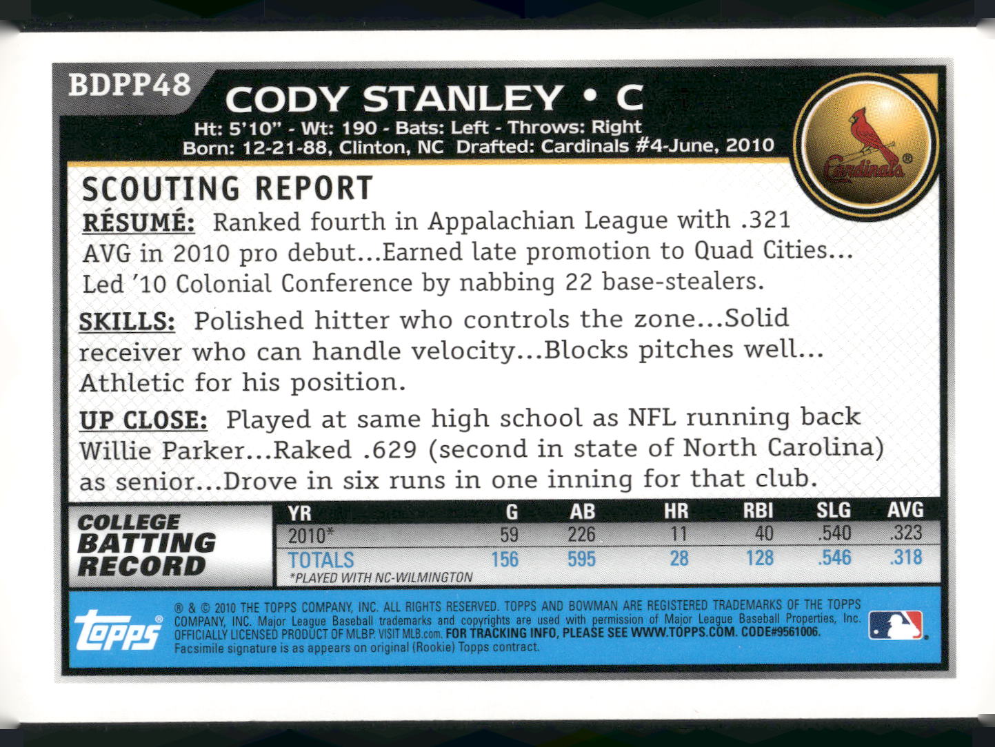2010 Bowman Draft Picks & Prospects #BDPP48 Cody Stanley Prospects