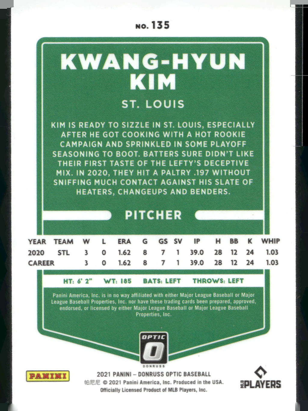 2021 Donruss Optic #135a Kwang-Hyun Kim