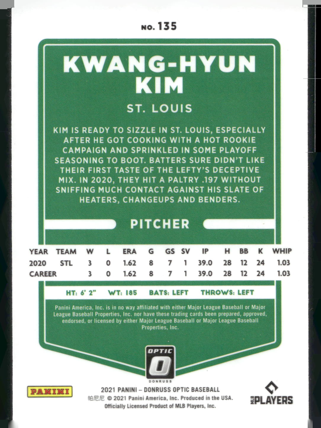 2021 Donruss Optic #135a Kwang-Hyun Kim