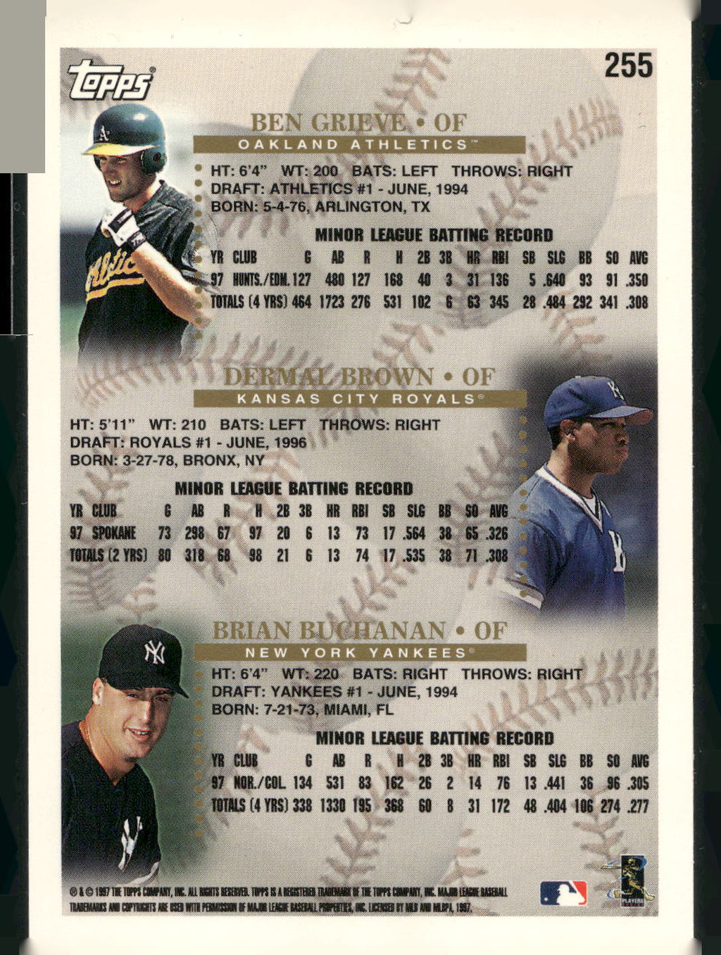 1998 Topps #255 Ben Grieve / Dermal Brown / Brian Buchanan PROS