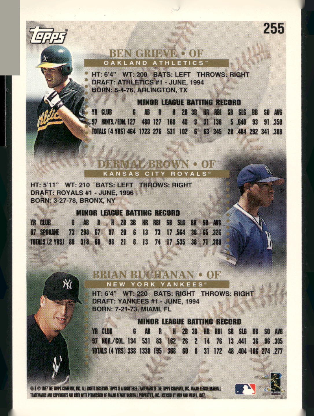 1998 Topps #255 Ben Grieve / Dermal Brown / Brian Buchanan PROS