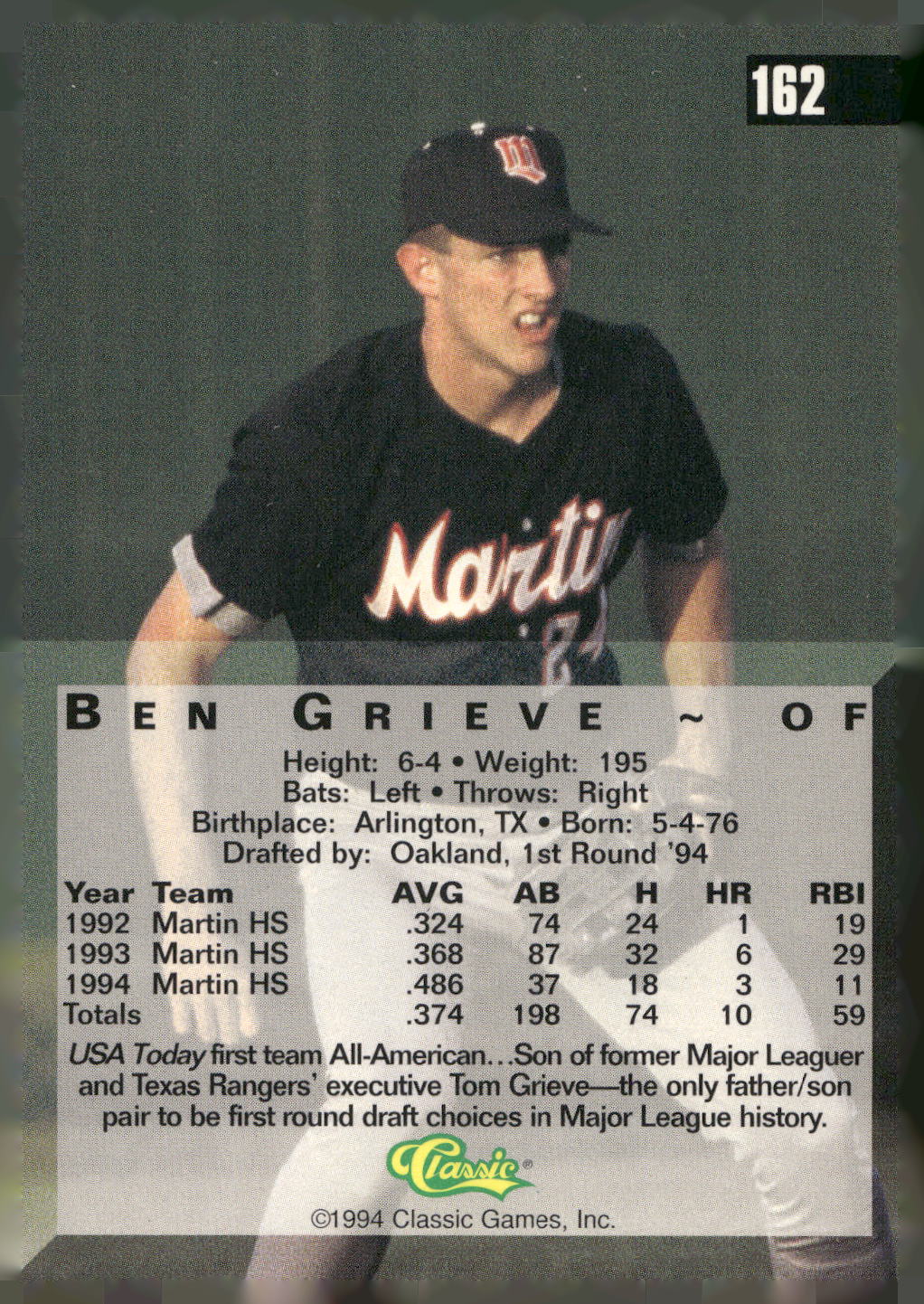 1994 Classic Four Sport #162 Ben Grieve