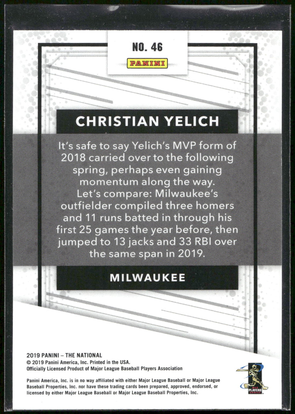 2019 Panini The National #46 Christian Yelich