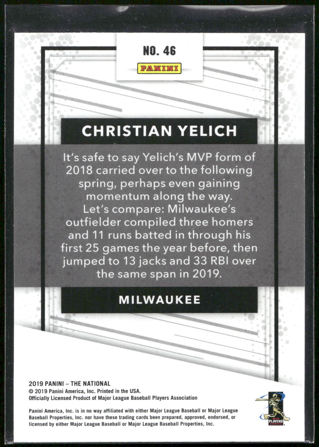 2019 Panini The National #46 Christian Yelich