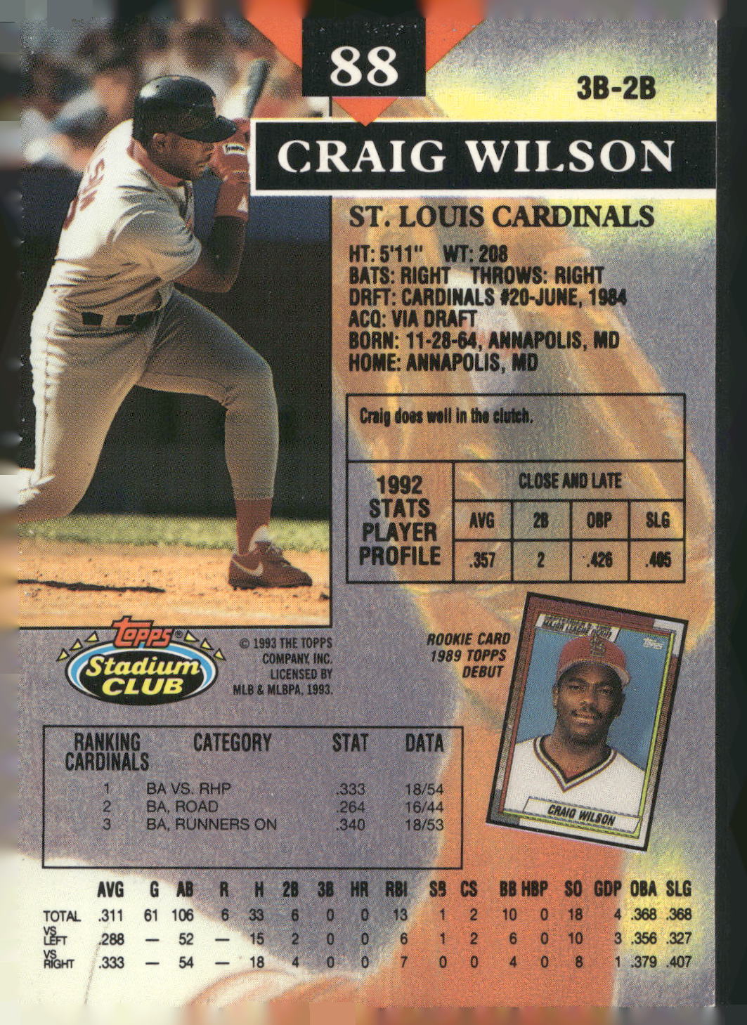 1993 Stadium Club #88 Craig Wilson
