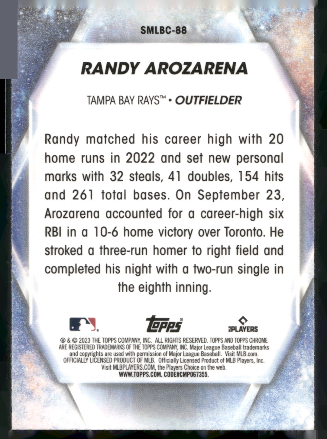 2023 Topps Update #SMLBC-88 Randy Arozarena Stars of MLB Chrome