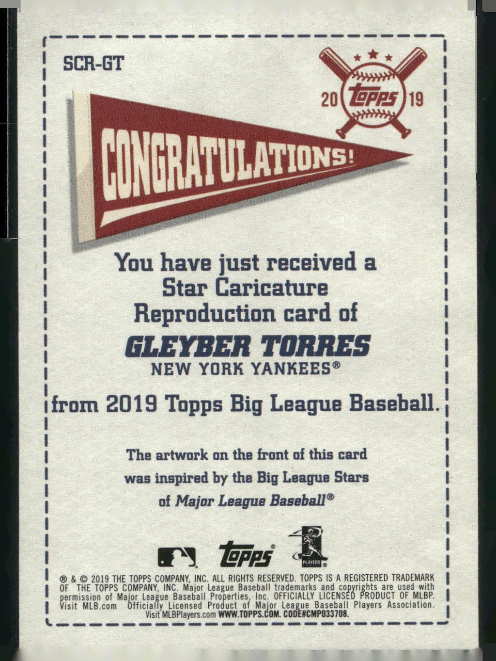 2019 Topps Big League #SCR-GT Gleyber Torres Star Caricature Reproductions