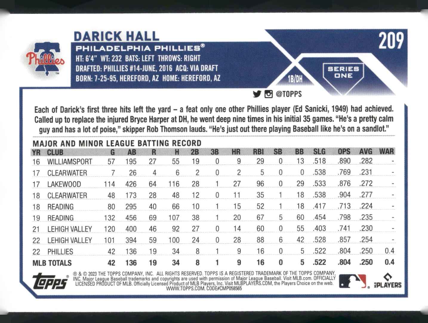 2023 Topps #209 Darick Hall