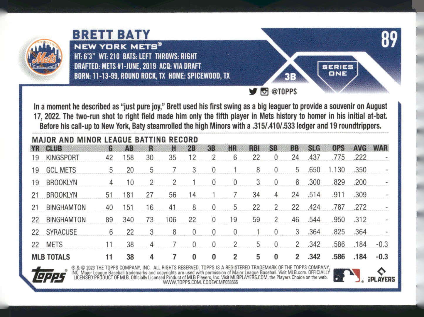 2023 Topps #89 Brett Baty