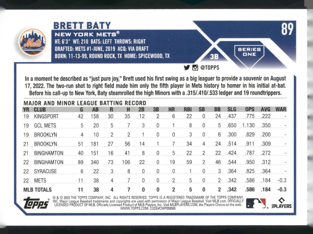 2023 Topps #89 Brett Baty