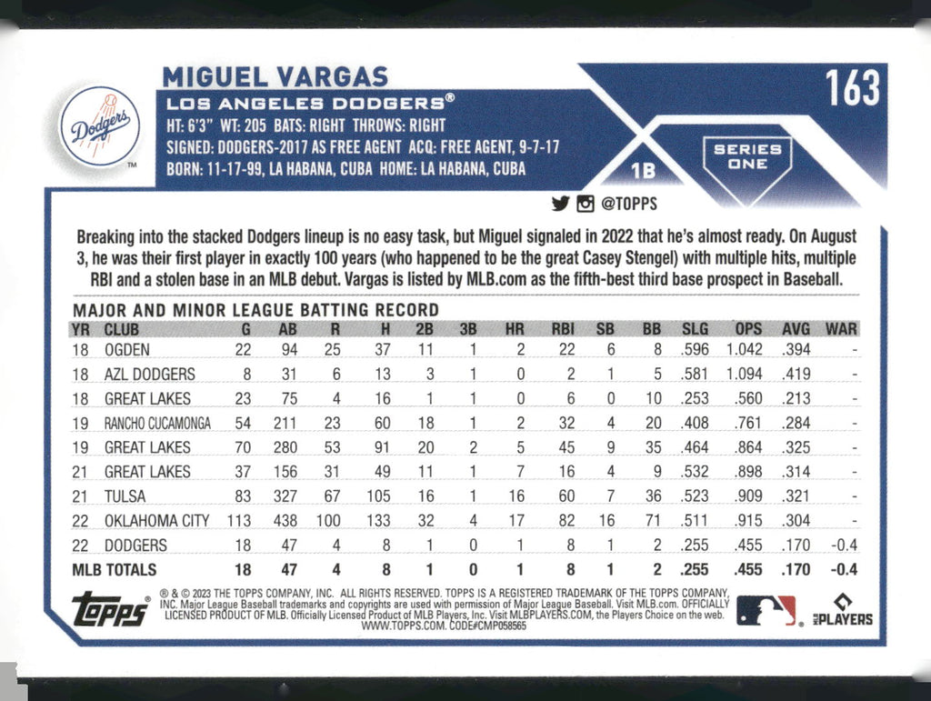 2023 Topps #163 Miguel Vargas