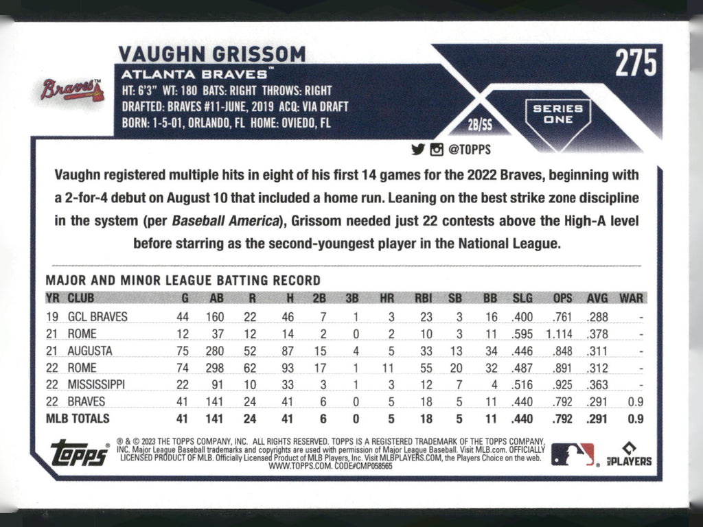 2023 Topps #275 Vaughn Grissom