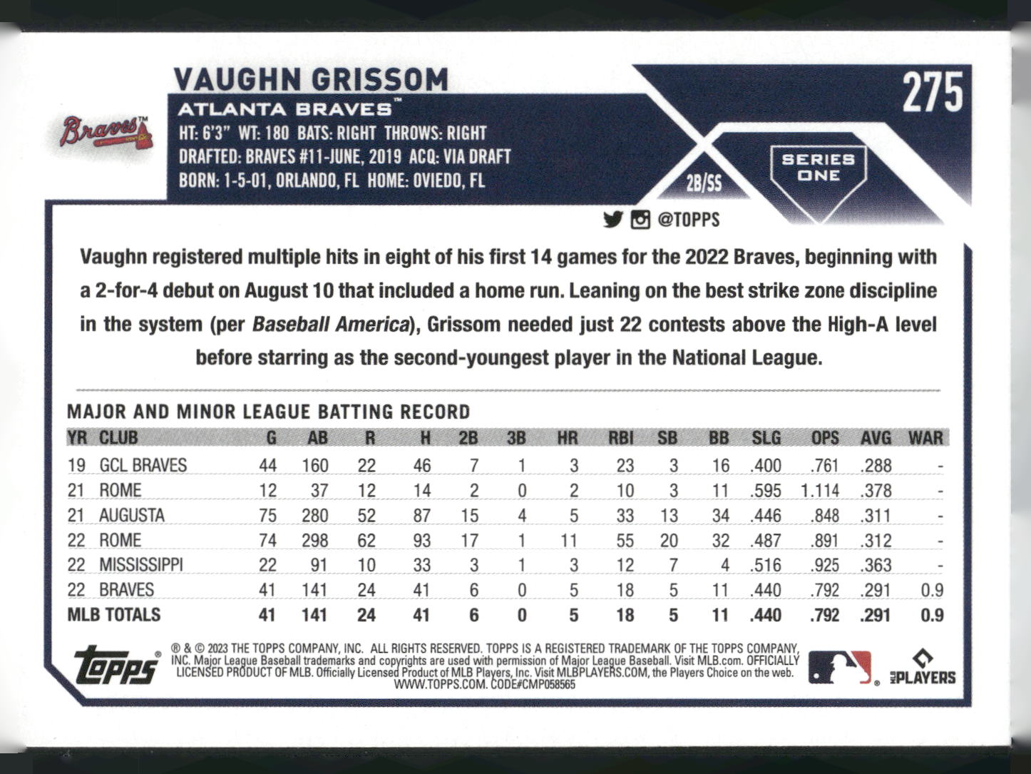 2023 Topps #275 Vaughn Grissom